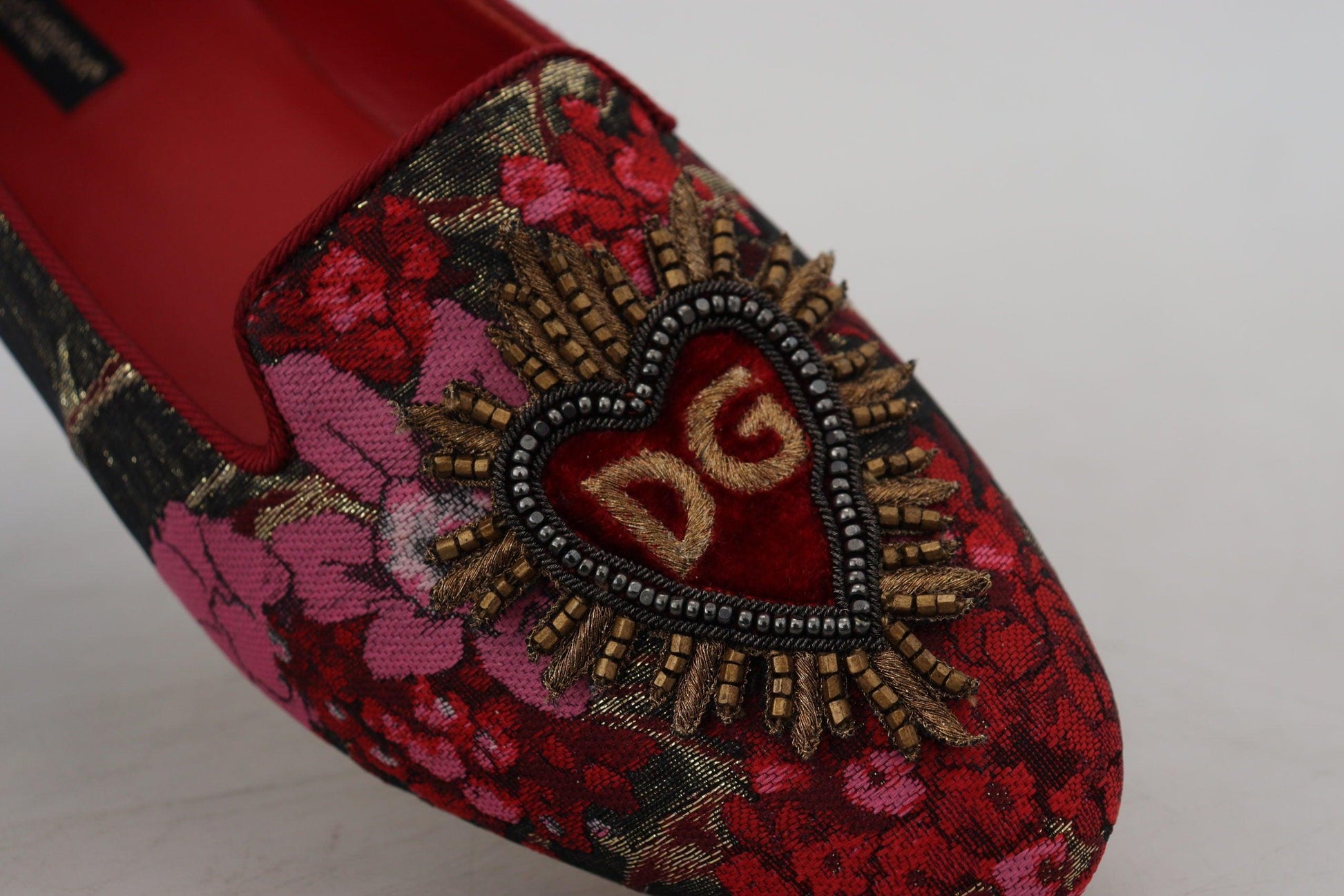 Dolce & Gabbana Multicolor Leather and Fabric Flats with Sacred Heart Patch - Arichezz.store