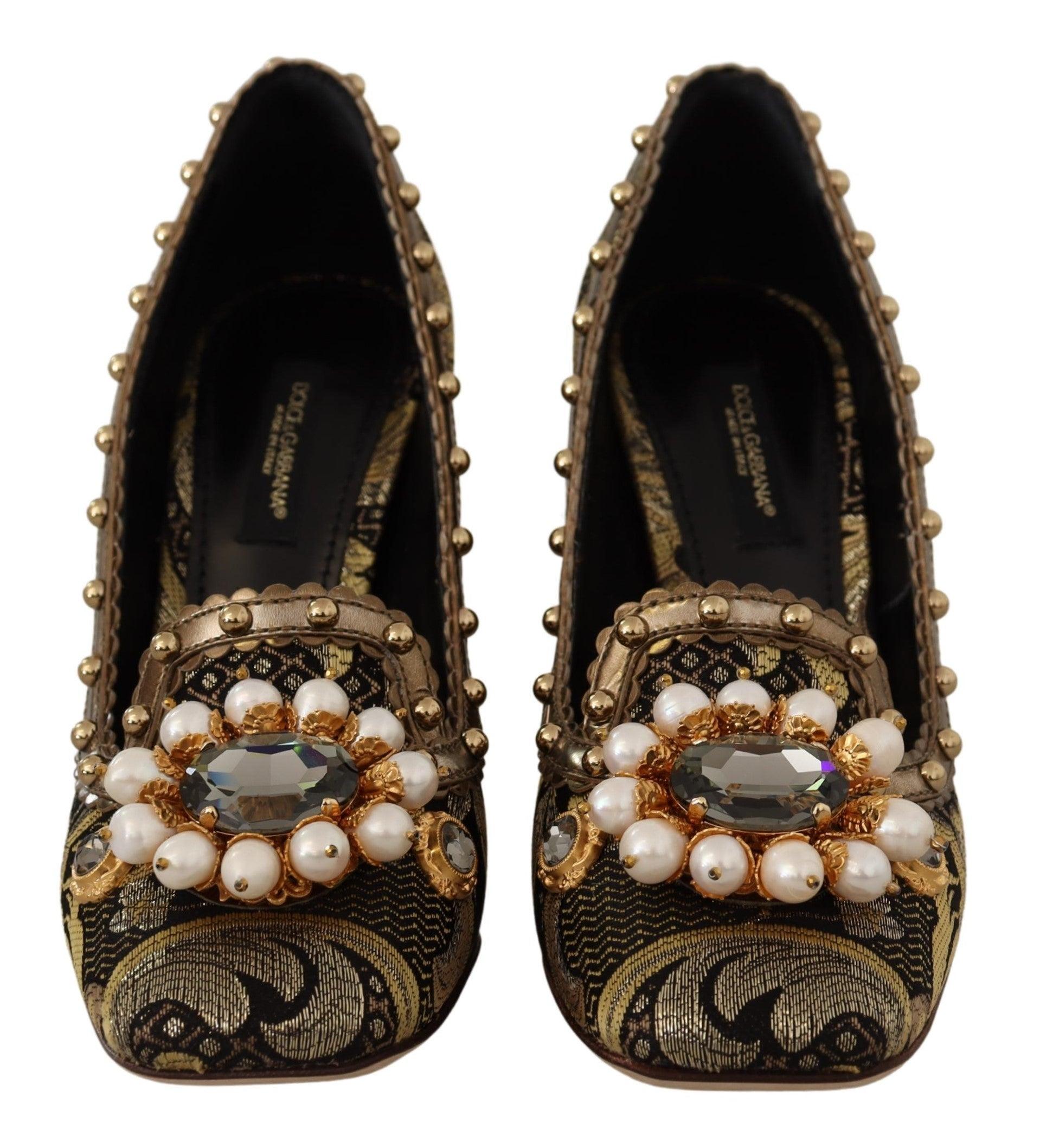 Dolce & Gabbana Elegant Gold Jacquard Brocade Pumps - Arichezz.store