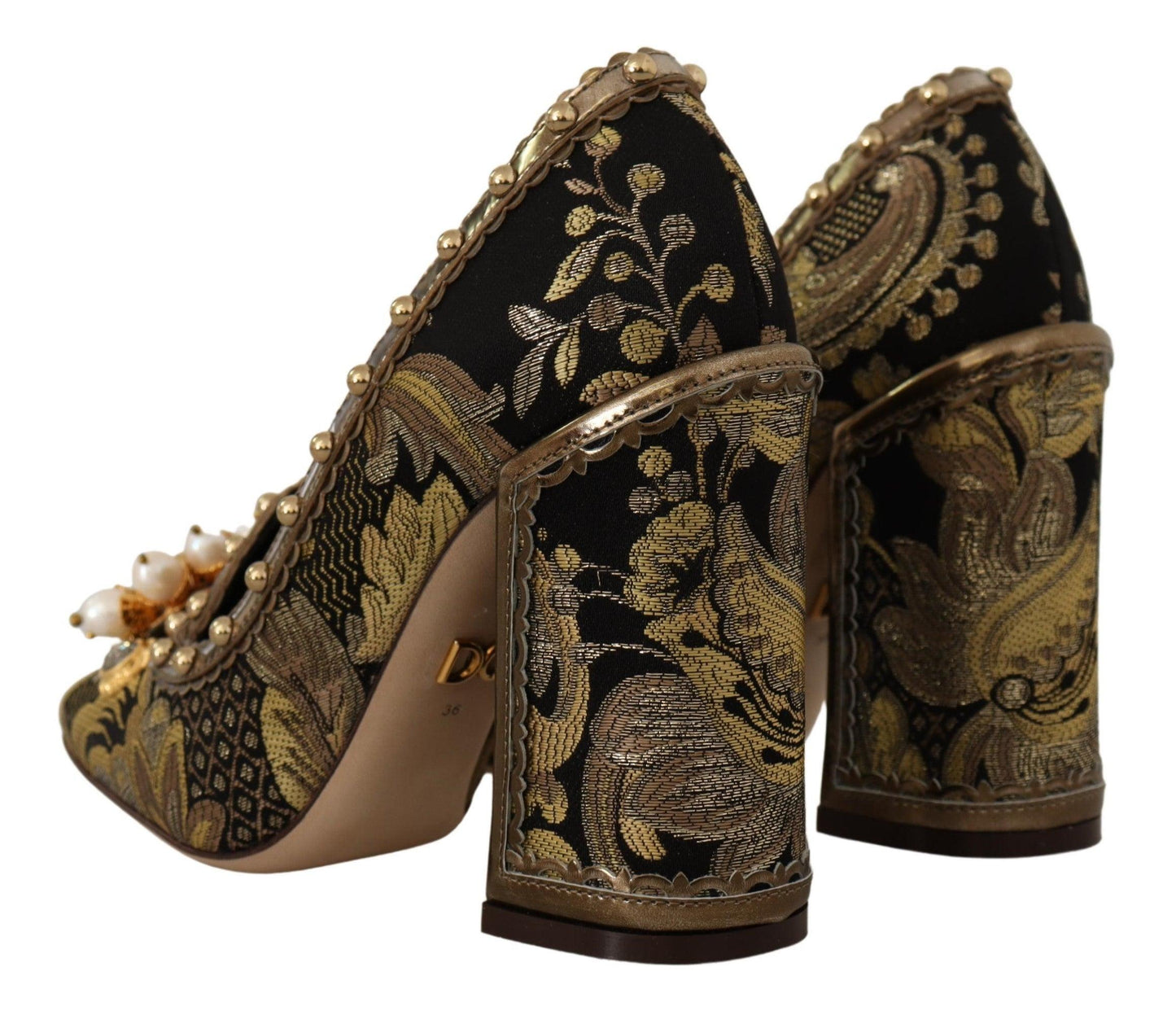 Dolce & Gabbana Elegant Gold Jacquard Brocade Pumps - Arichezz.store