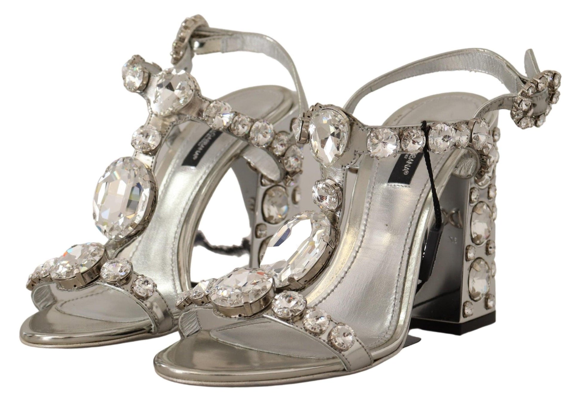 Dolce & Gabbana Crystal-Embellished Silver Leather Pumps - Arichezz.store