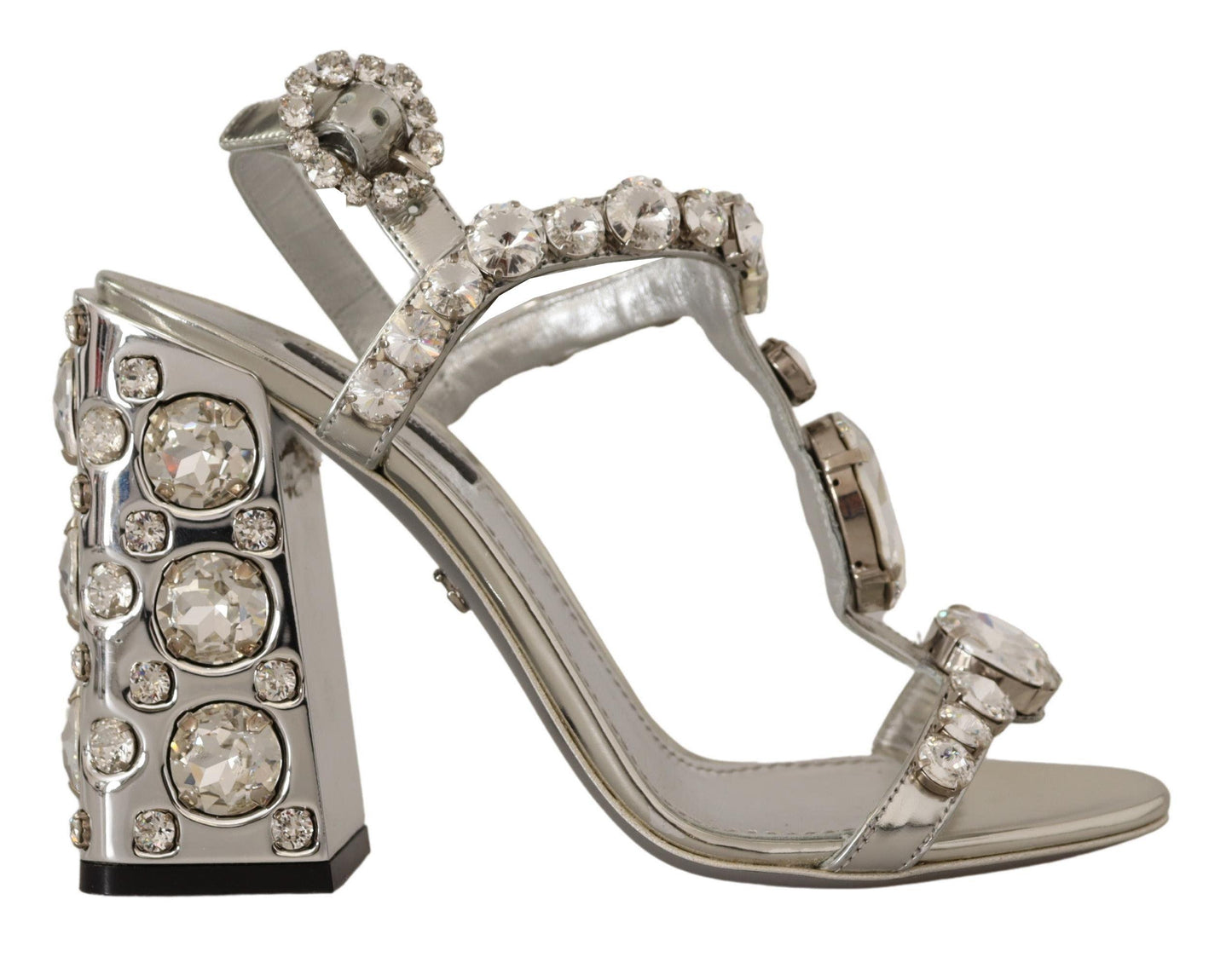 Dolce & Gabbana Crystal-Embellished Silver Leather Pumps - Arichezz.store