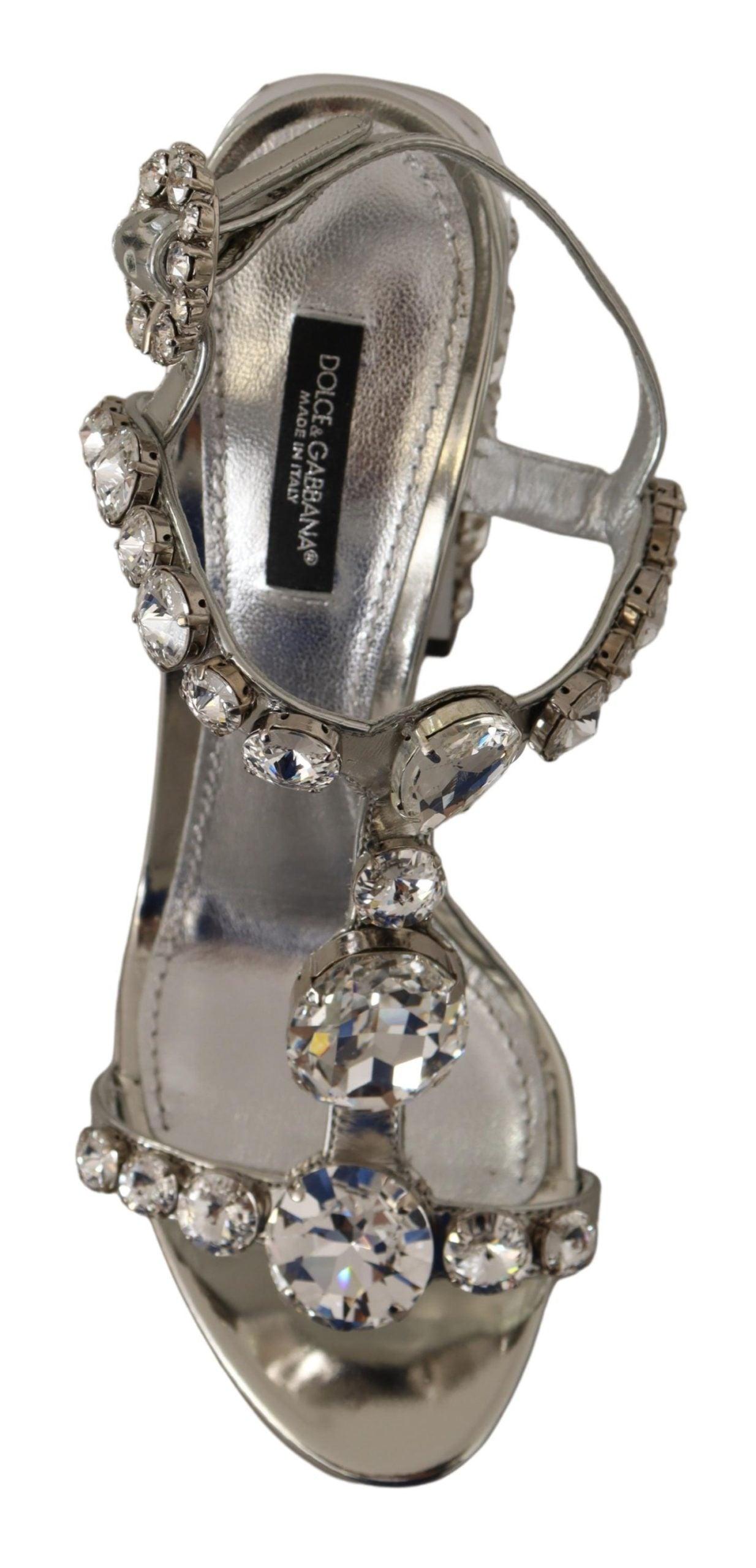 Dolce & Gabbana Crystal-Embellished Silver Leather Pumps - Arichezz.store