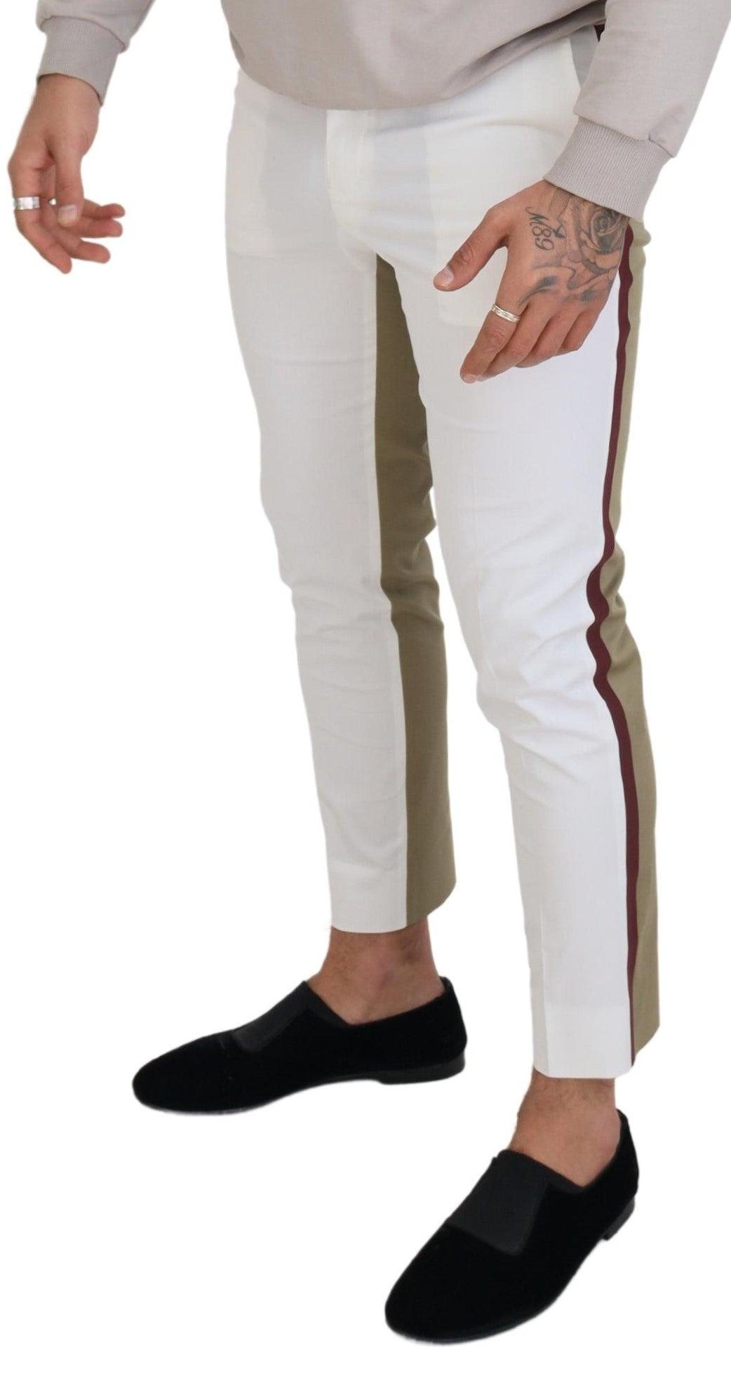 Dolce & Gabbana Two-Tone White & Brown Chic Cotton Pants - Arichezz.store