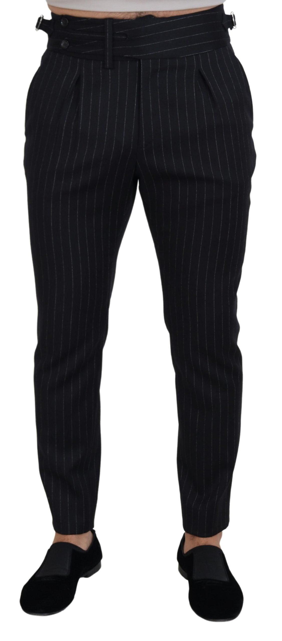 Dolce & Gabbana Elegant Black Striped Wool Blend Trousers - Arichezz.store