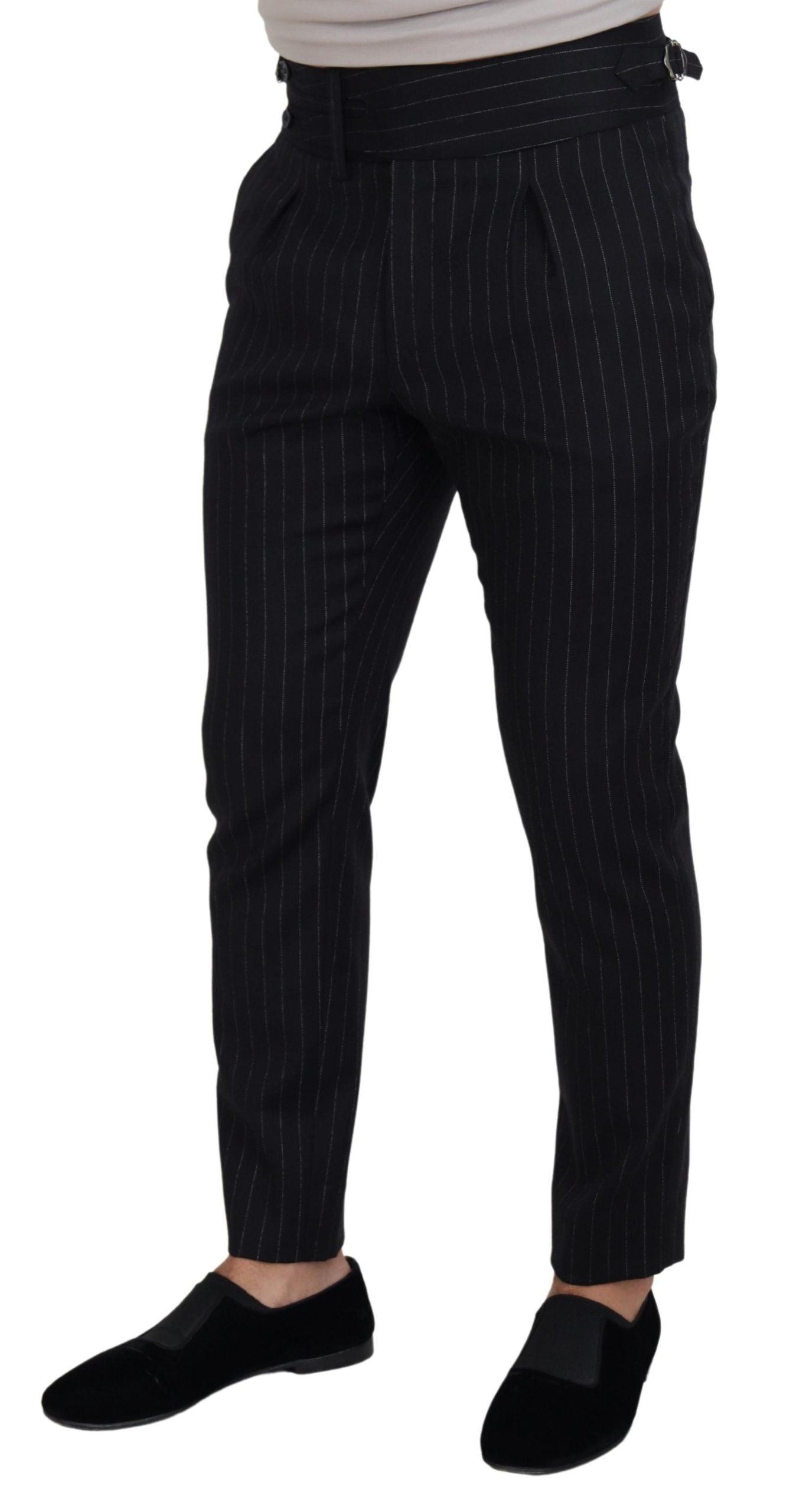 Dolce & Gabbana Elegant Black Striped Wool Blend Trousers - Arichezz.store