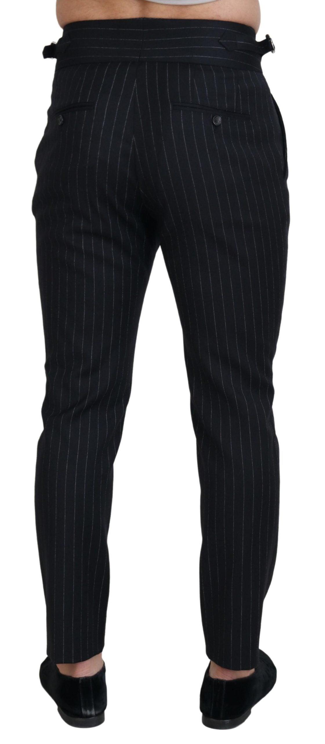 Dolce & Gabbana Elegant Black Striped Wool Blend Trousers - Arichezz.store