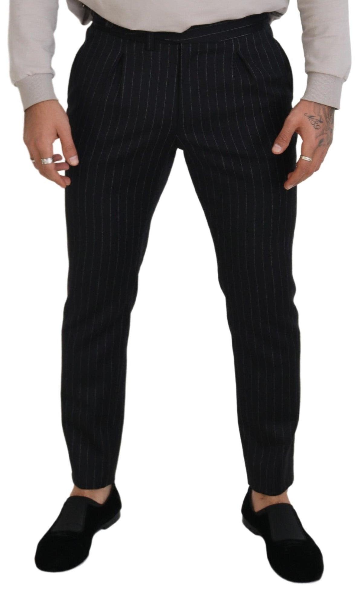 Dolce & Gabbana Elegant Black Striped Wool Blend Trousers - Arichezz.store