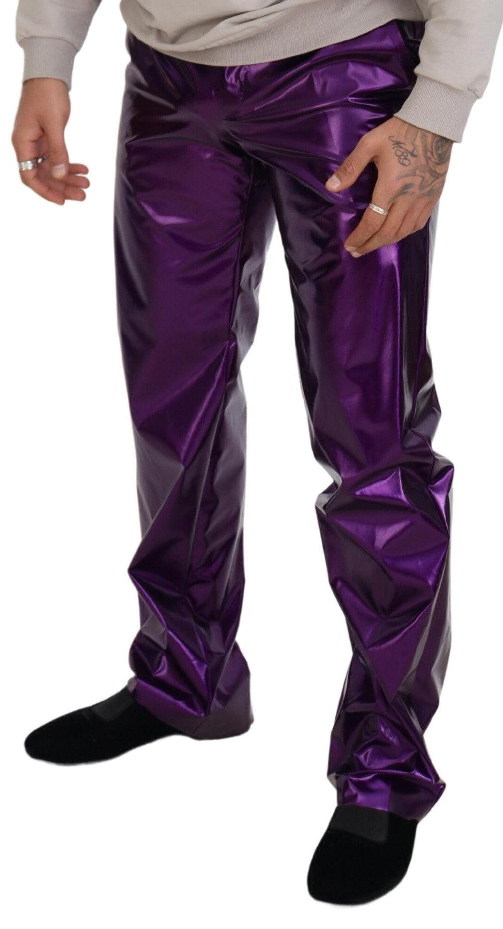 Dolce & Gabbana Elegant Shining Purple Straight Fit Pants - Arichezz.store