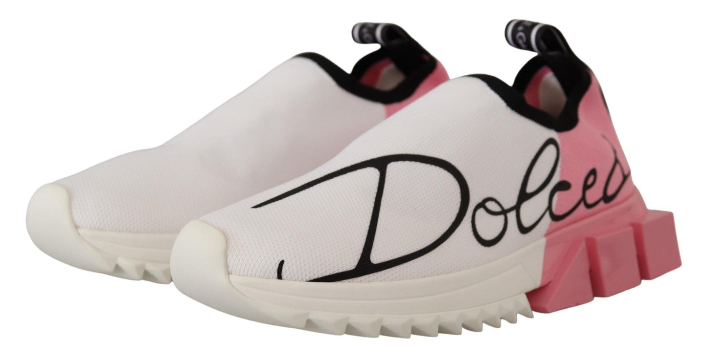 Dolce & Gabbana Elegant Sorrento Slip-On Sneakers in White & Pink - Arichezz.store