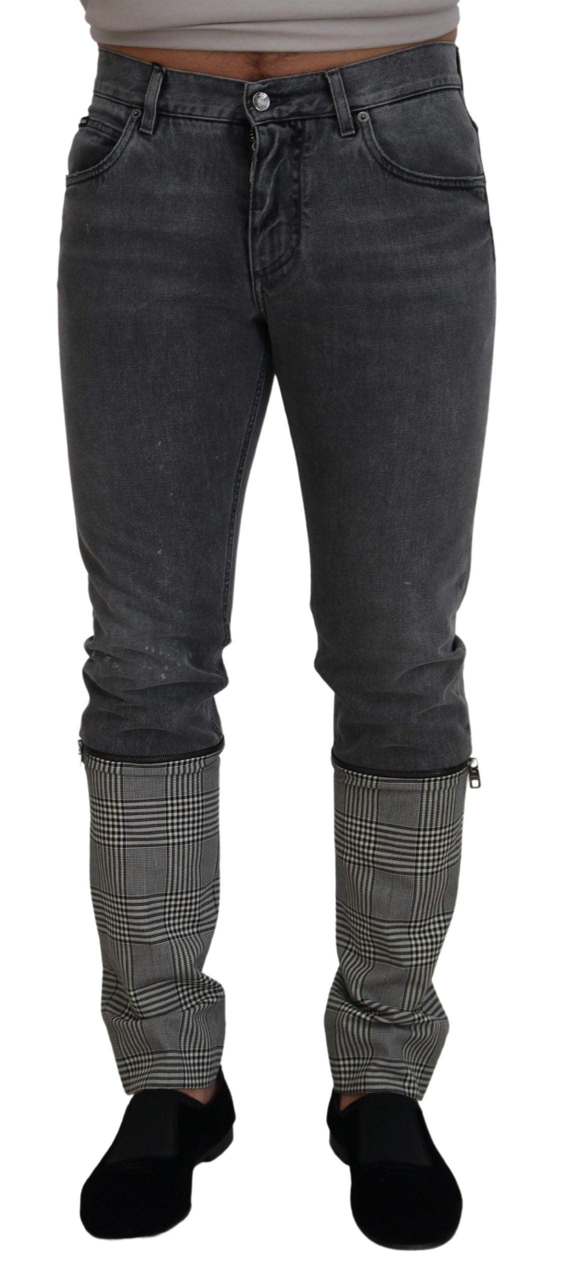 Dolce & Gabbana Elegant Grey Checkered Denim Treasure - Arichezz.store