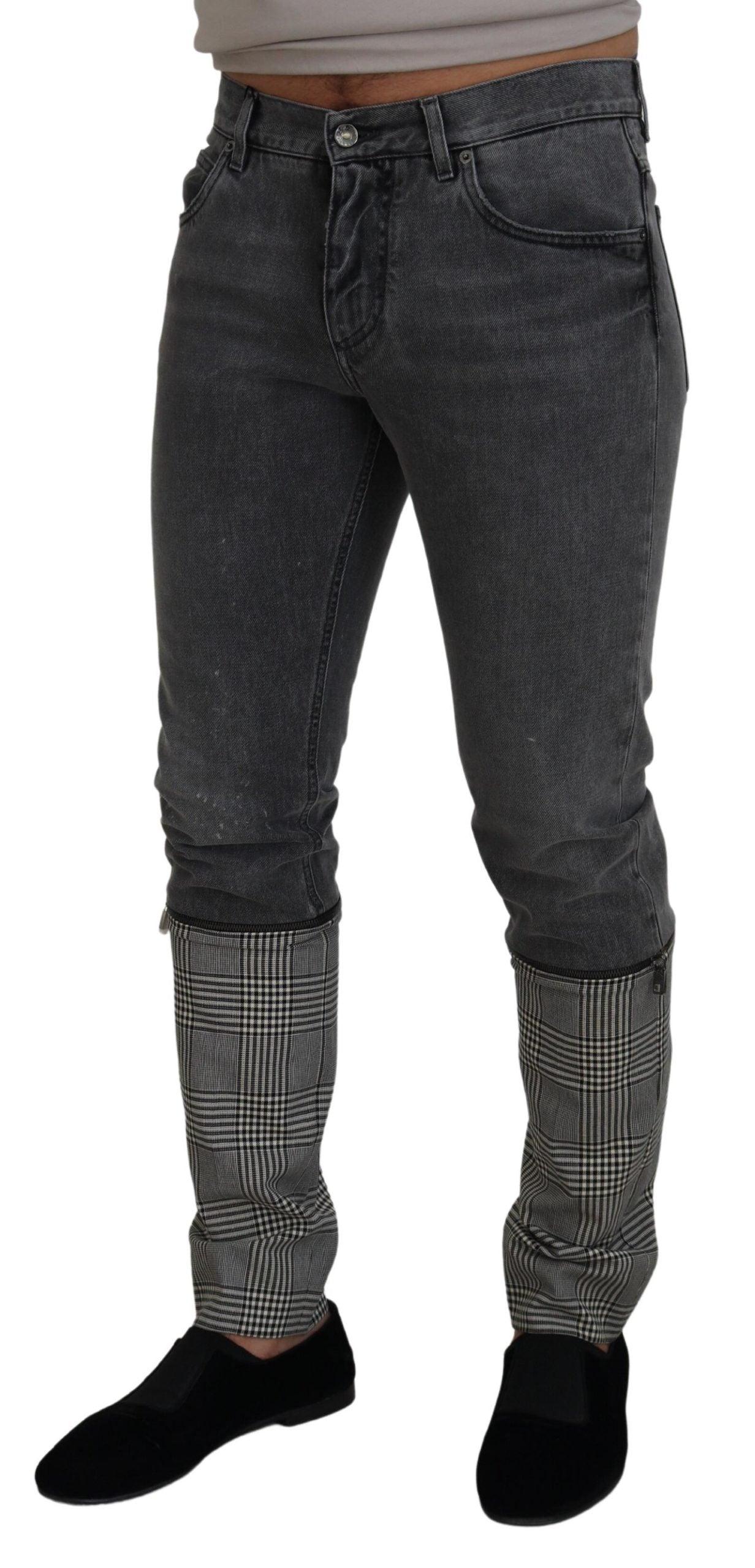 Dolce & Gabbana Elegant Grey Checkered Denim Treasure - Arichezz.store