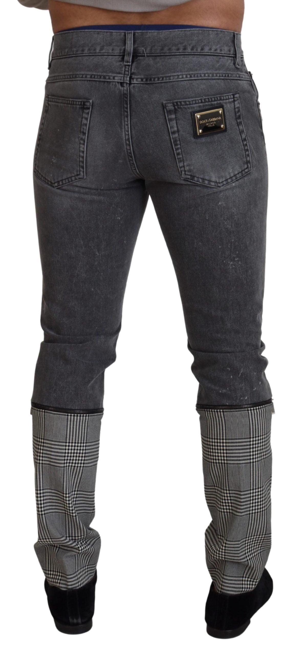 Dolce & Gabbana Elegant Grey Checkered Denim Treasure - Arichezz.store