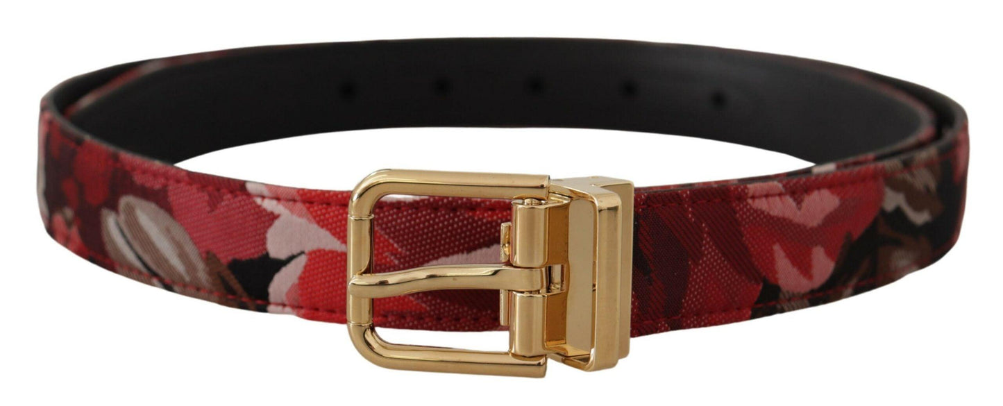 Dolce & Gabbana Red Multicolor Leather Belt with Gold-Tone Buckle - Arichezz.store