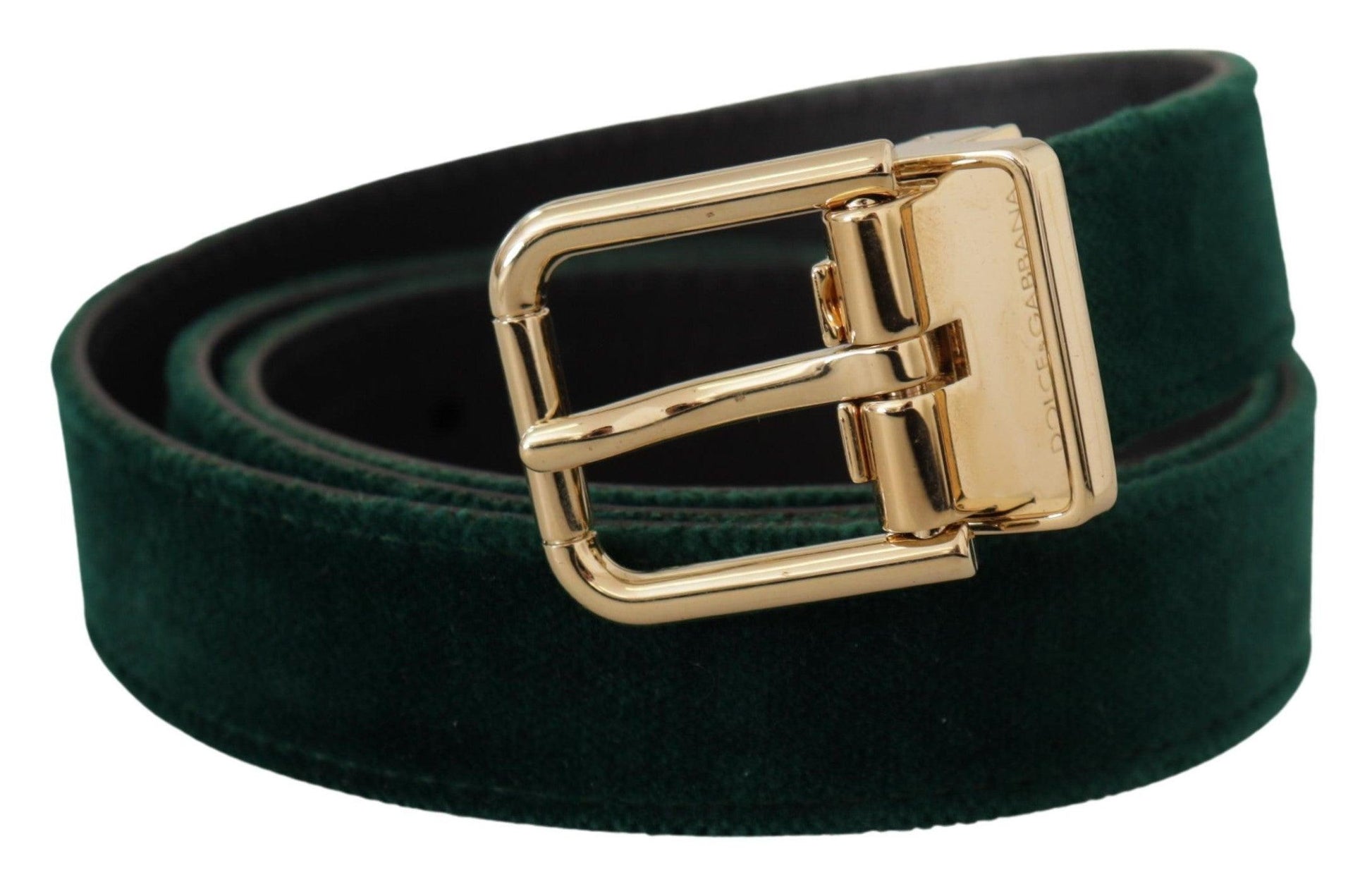 Dolce & Gabbana Emerald Velvet Designer Belt with Golden Buckle - Arichezz.store