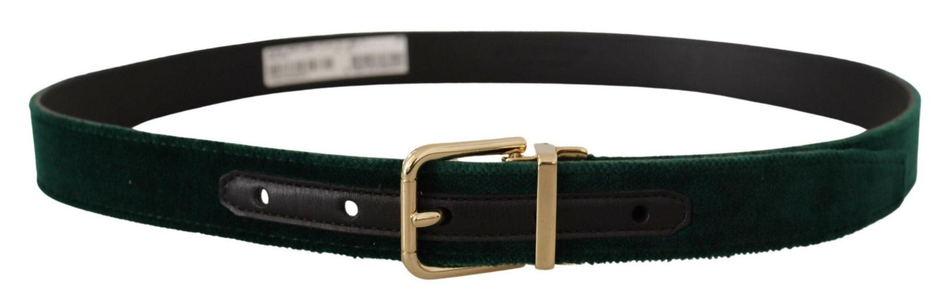 Dolce & Gabbana Emerald Velvet Designer Belt with Golden Buckle - Arichezz.store