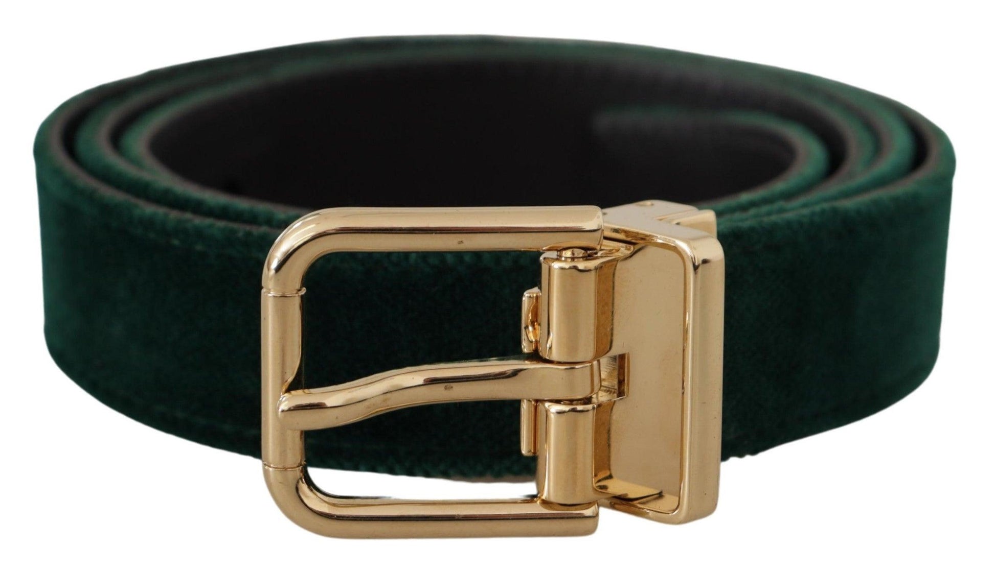 Dolce & Gabbana Emerald Velvet Designer Belt with Golden Buckle - Arichezz.store