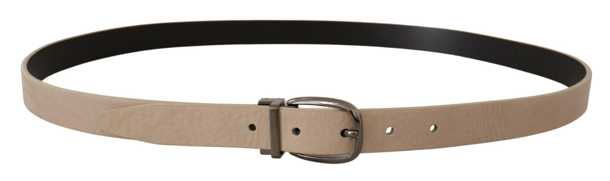 Dolce & Gabbana Elegant Beige Leather Belt with Silver Tone Buckle - Arichezz.store