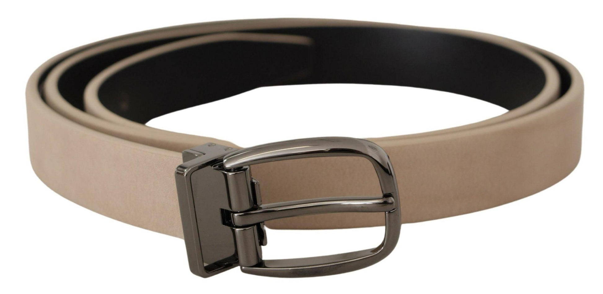 Dolce & Gabbana Elegant Beige Leather Belt with Silver Tone Buckle - Arichezz.store