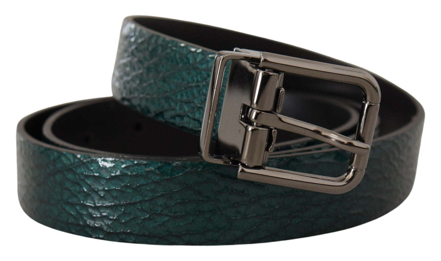 Dolce & Gabbana Elegant Green Leather Belt with Silver Buckle - Arichezz.store