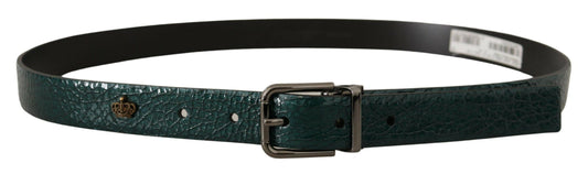 Dolce & Gabbana Elegant Green Leather Belt with Silver Buckle - Arichezz.store