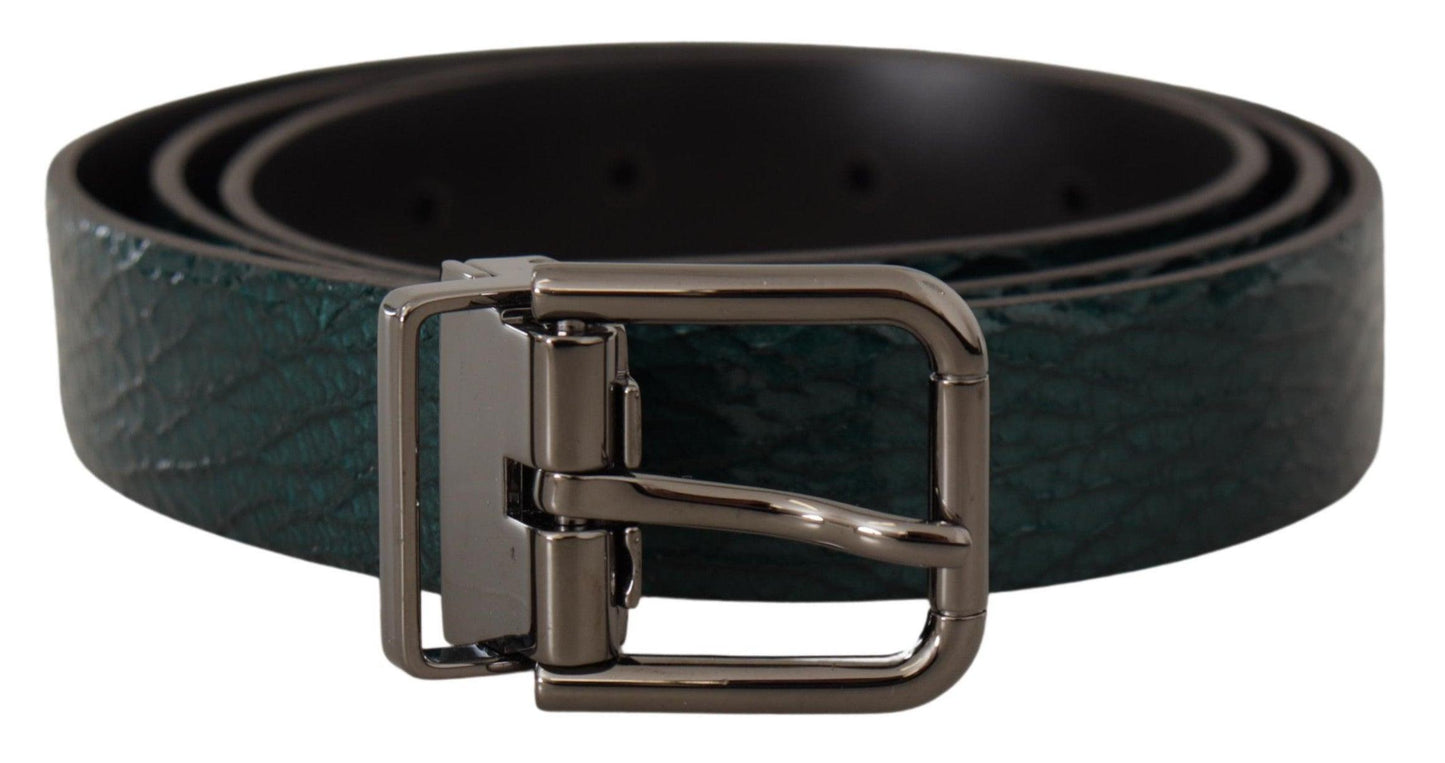 Dolce & Gabbana Elegant Green Leather Belt with Silver Buckle - Arichezz.store