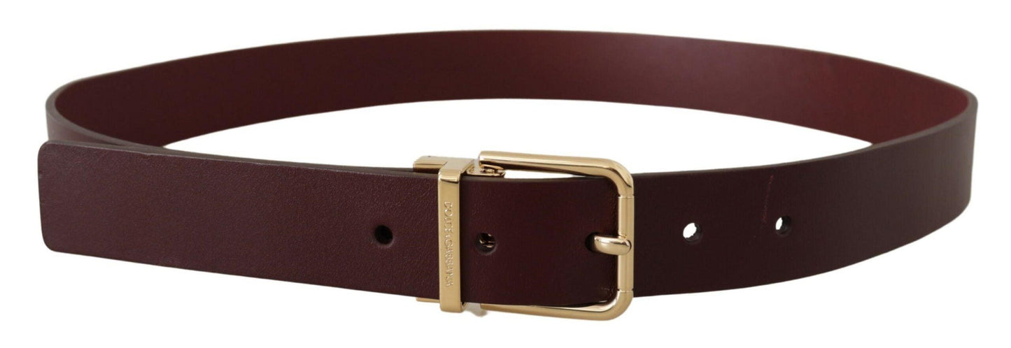 Dolce & Gabbana Elegant Maroon Leather Belt with Gold Buckle - Arichezz.store