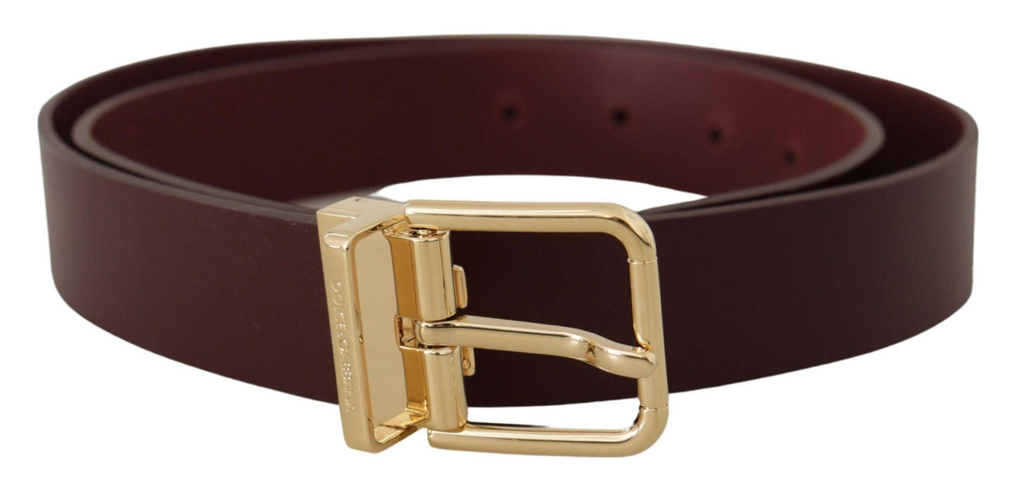 Dolce & Gabbana Elegant Maroon Leather Belt with Gold Buckle - Arichezz.store