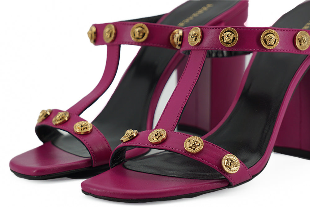 Versace Elegant Purple Calf Leather High Sandals - Arichezz.store