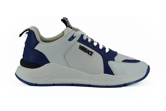 Versace Elegant Blue and White Leather Sneakers - Arichezz.store