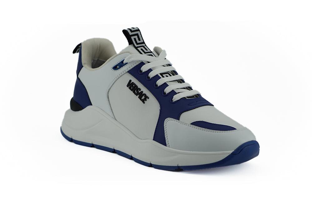 Versace Elegant Blue and White Leather Sneakers - Arichezz.store