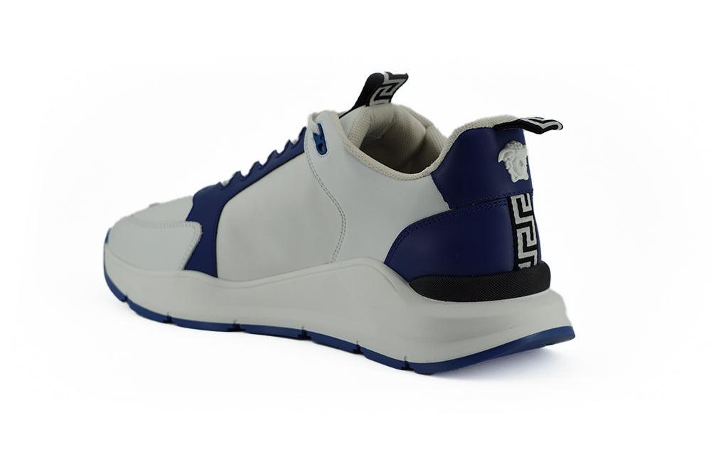 Versace Elegant Blue and White Leather Sneakers - Arichezz.store