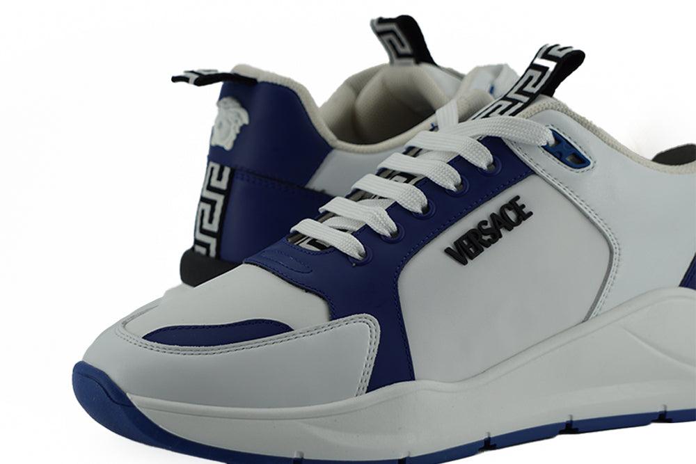 Versace Elegant Blue and White Leather Sneakers - Arichezz.store