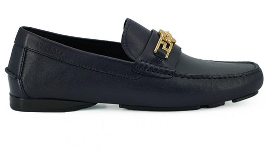 Versace Elegant Navy Blue Calf Leather Loafers - Arichezz.store