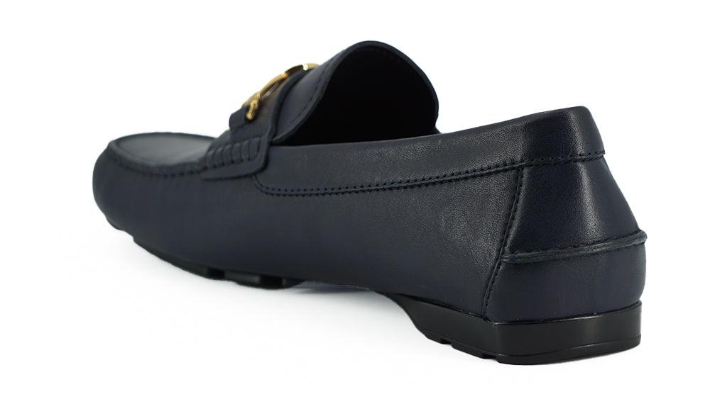 Versace Elegant Navy Blue Calf Leather Loafers - Arichezz.store