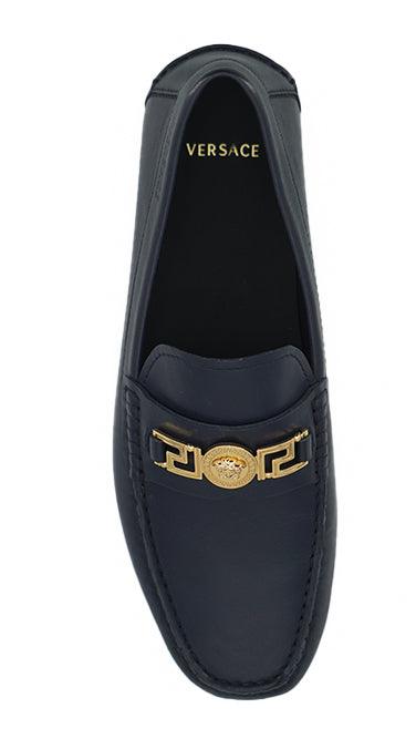 Versace Elegant Navy Blue Calf Leather Loafers - Arichezz.store