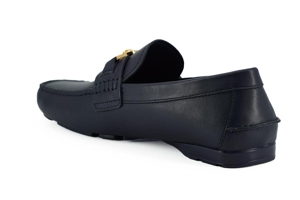 Versace Elegant Navy Blue Calf Leather Loafers - Arichezz.store