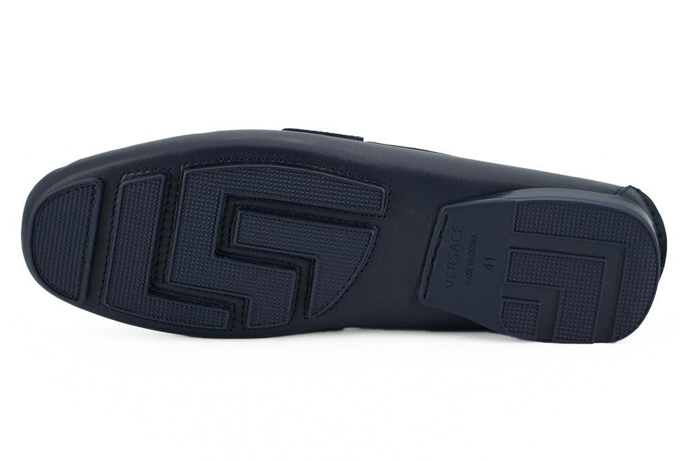 Versace Elegant Navy Blue Calf Leather Loafers - Arichezz.store