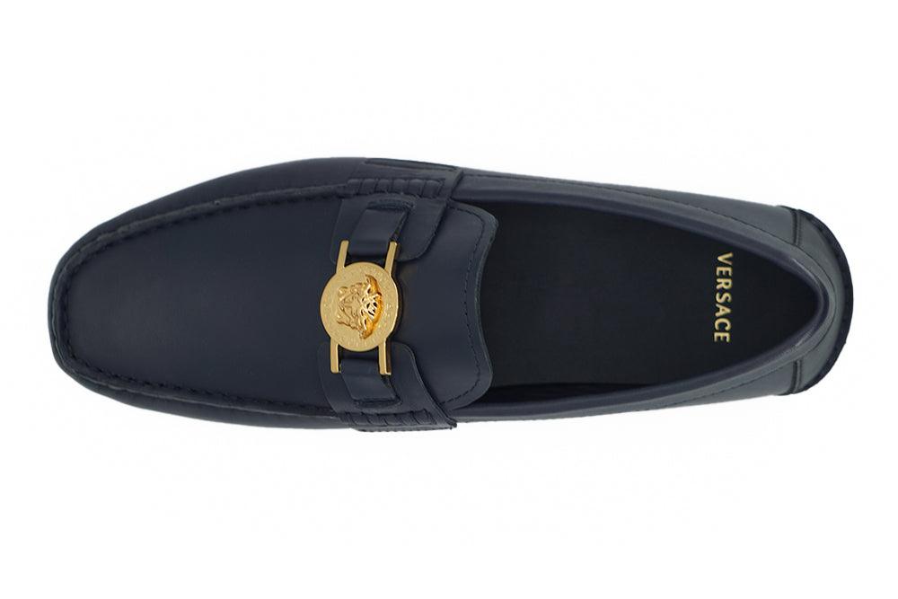 Versace Elegant Navy Blue Calf Leather Loafers - Arichezz.store