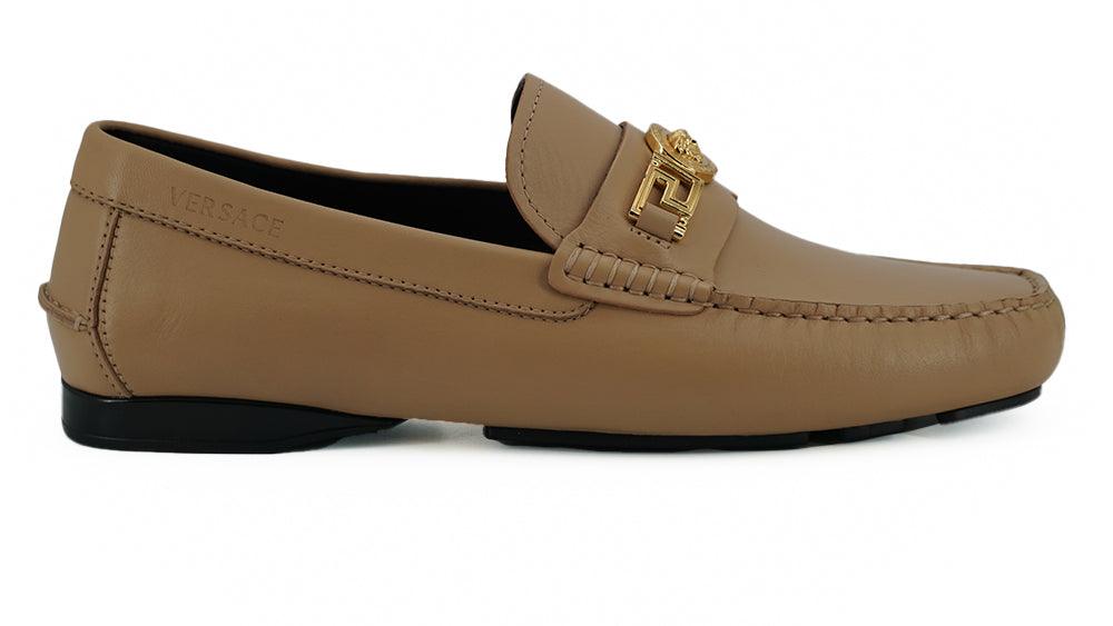 Versace Exquisite Medusa Gold-Tone Leather Loafers - Arichezz.store