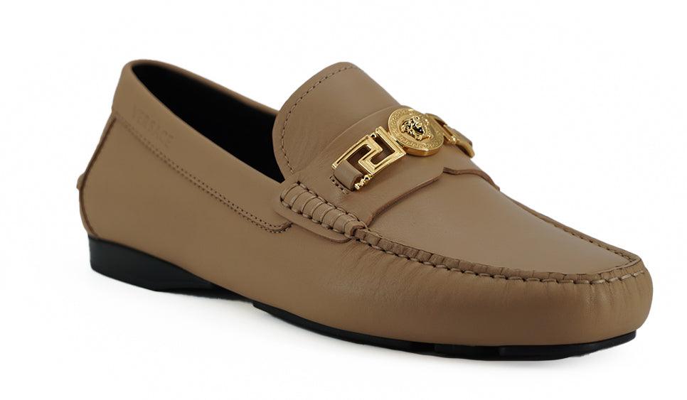 Versace Exquisite Medusa Gold-Tone Leather Loafers - Arichezz.store