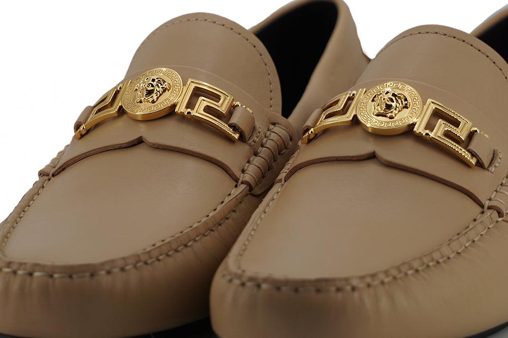 Versace Exquisite Medusa Gold-Tone Leather Loafers - Arichezz.store