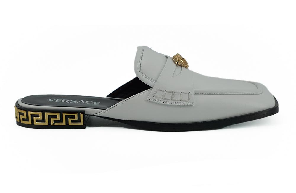 Versace Elegant White Leather Flat Slides - Arichezz.store