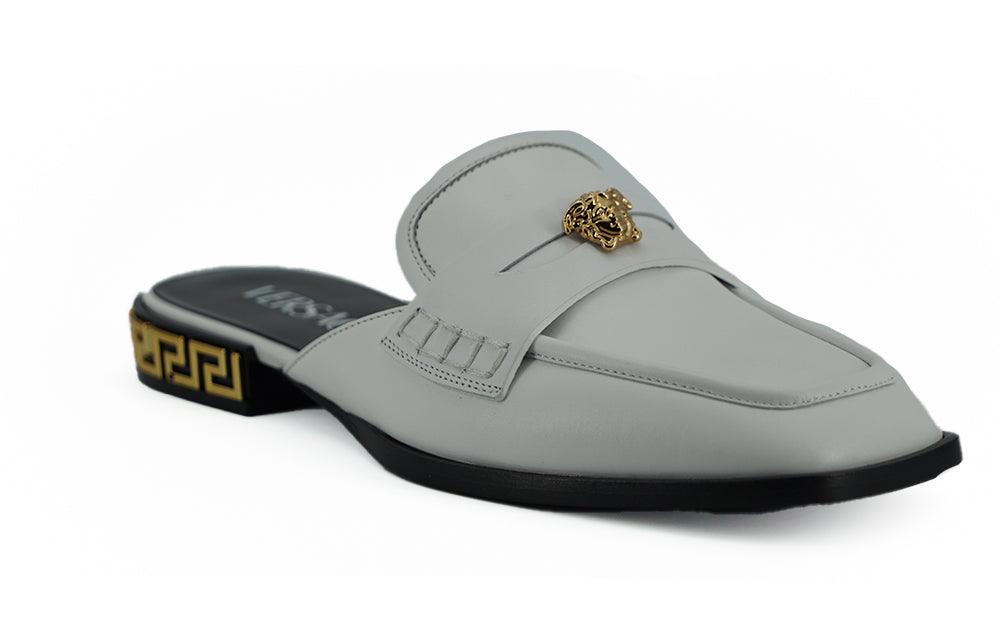 Versace Elegant White Leather Flat Slides - Arichezz.store