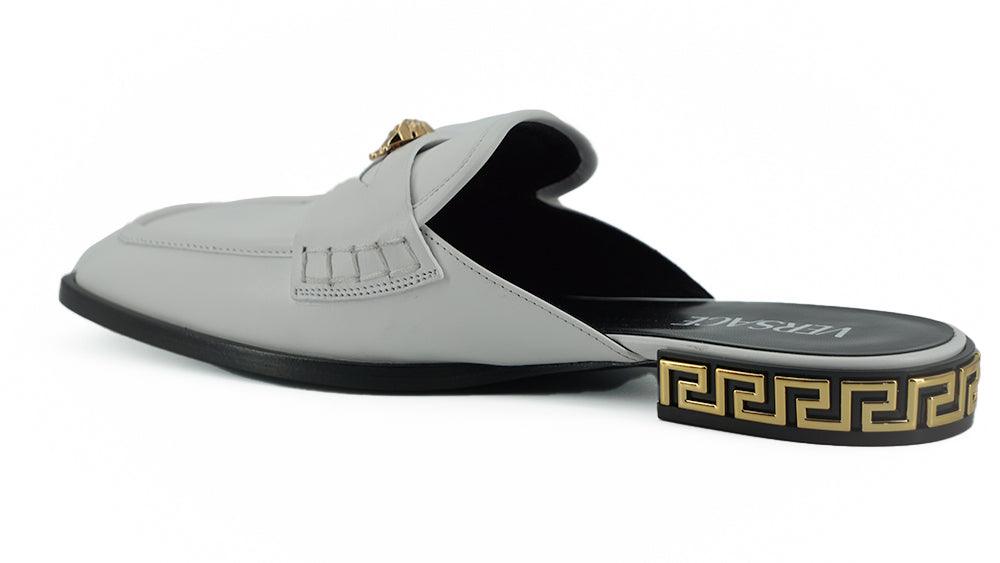 Versace Elegant White Leather Flat Slides - Arichezz.store