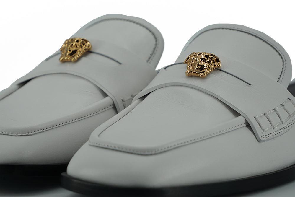 Versace Elegant White Leather Flat Slides - Arichezz.store