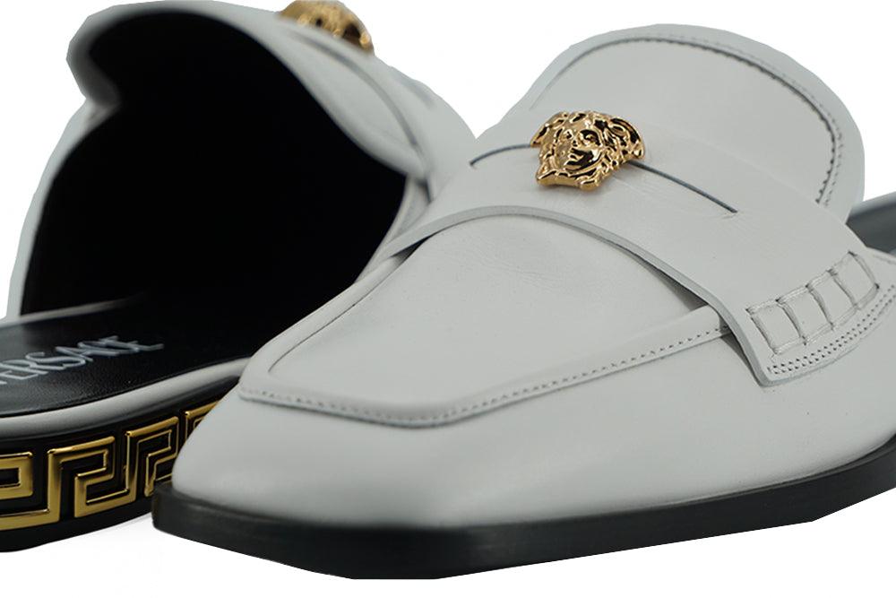 Versace Elegant White Leather Flat Slides - Arichezz.store