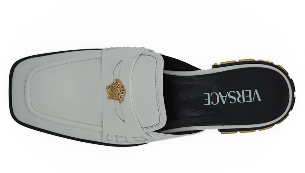 Versace Elegant White Leather Flat Slides - Arichezz.store