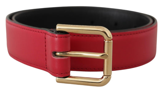 Dolce & Gabbana Elegant Red Leather Belt with Gold-Tone Buckle - Arichezz.store