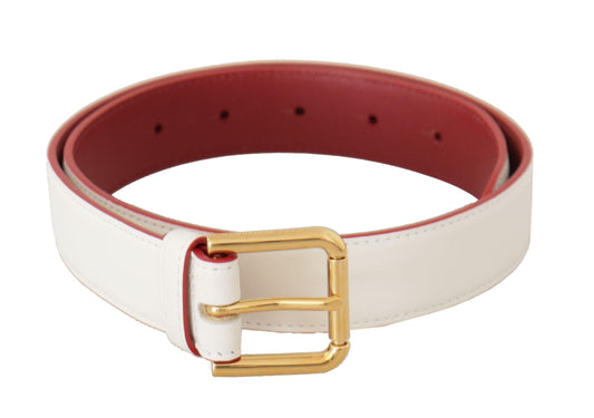 Dolce & Gabbana Elegant White Leather Belt with Engraved Buckle - Arichezz.store