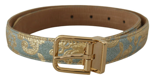 Dolce & Gabbana Elegant Light Blue Leather Belt with Gold Buckle - Arichezz.store